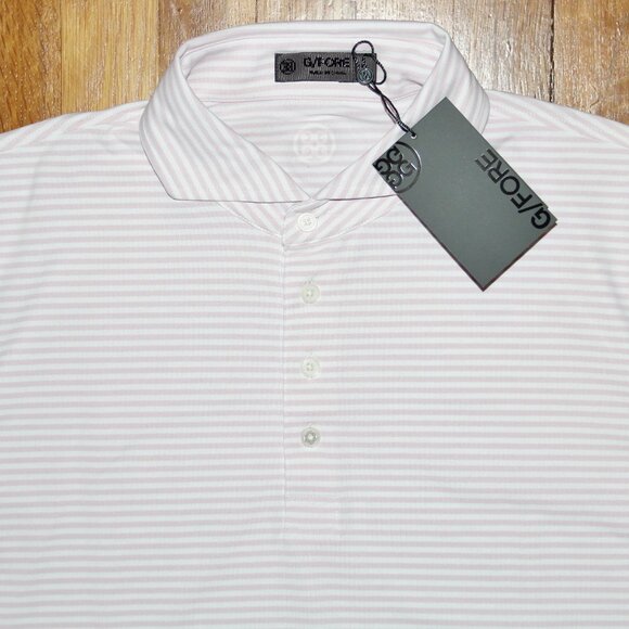 G/FORE Feeder Stripe Pique Golf Polo Shirt Blush Mens L G4